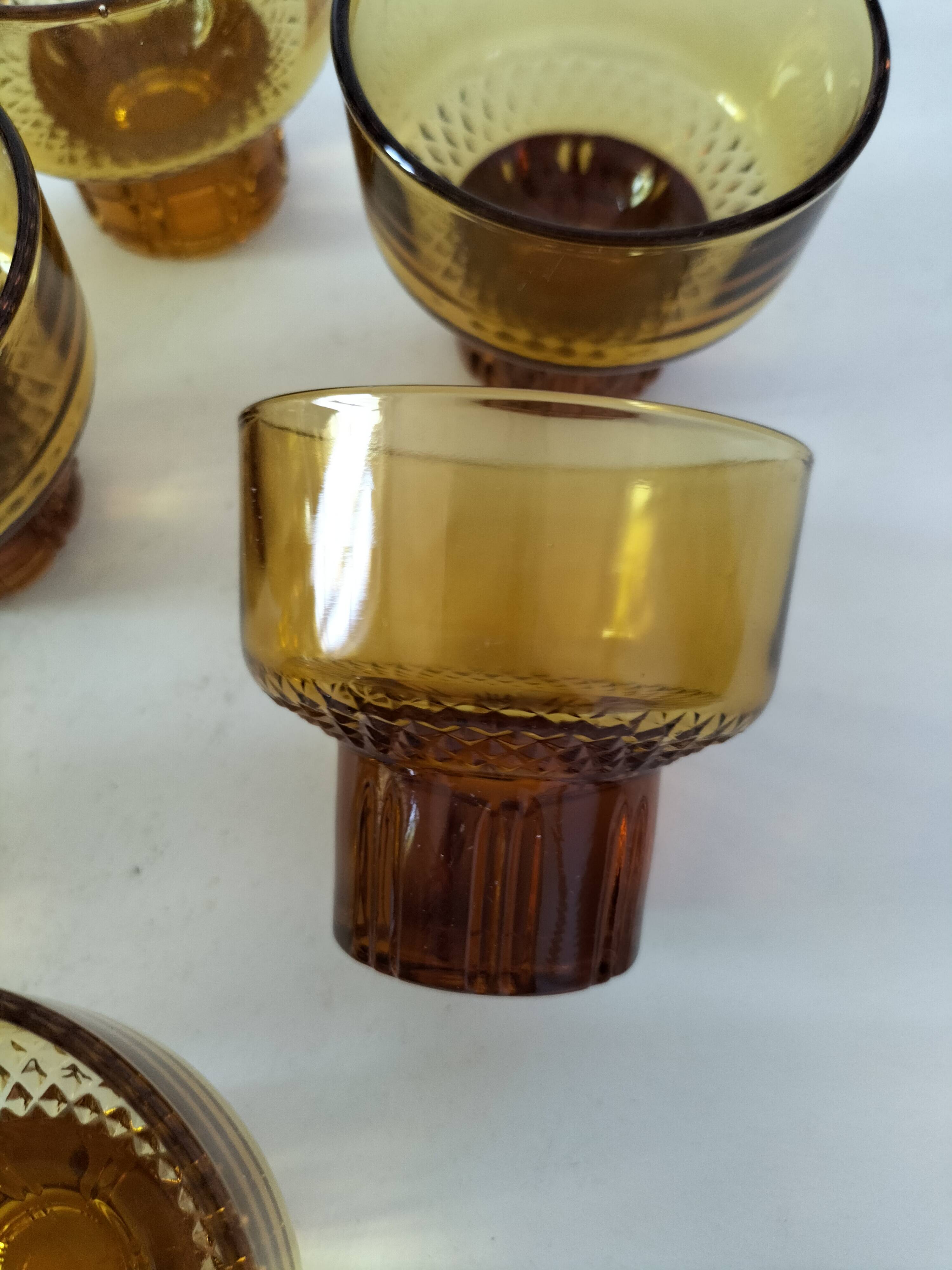 Vintage amber pressed glass glasses