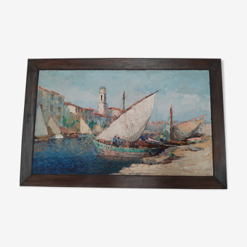 Tableau Fernand van den Bussche - huile sur toile " Port de Martigues"