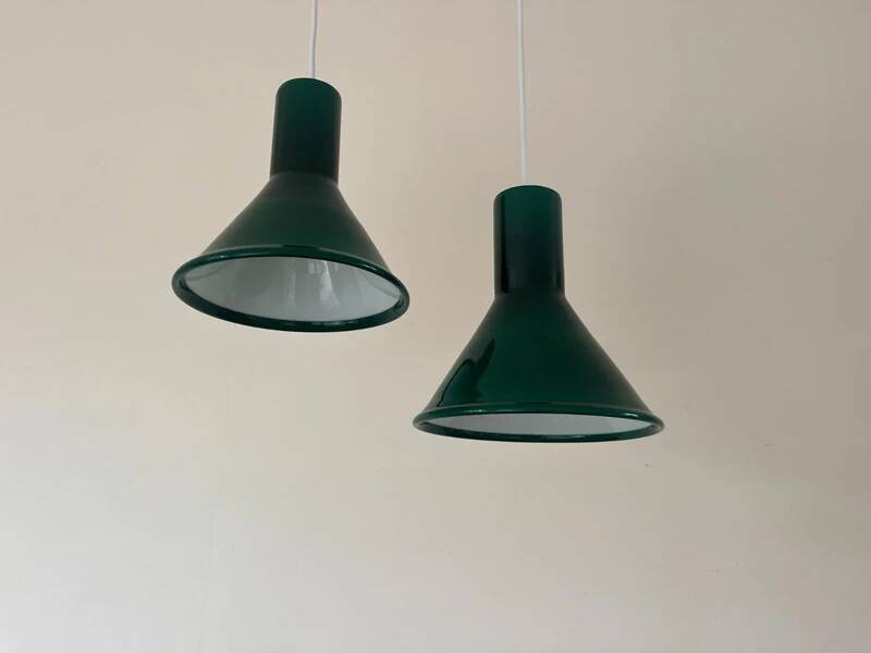 Vintage 2x Holmegaard P&T pendant - Michael Bang - Danish glass design lamp