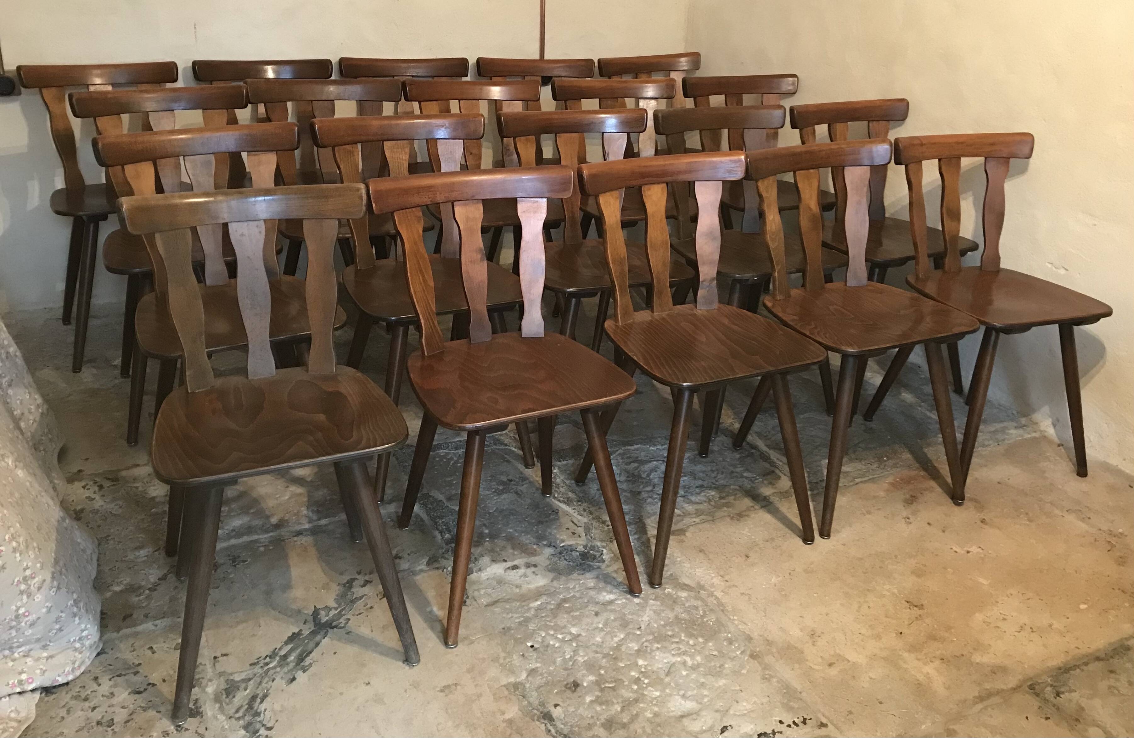 Lot of 20 brasserie-style bistro chairs 1960's