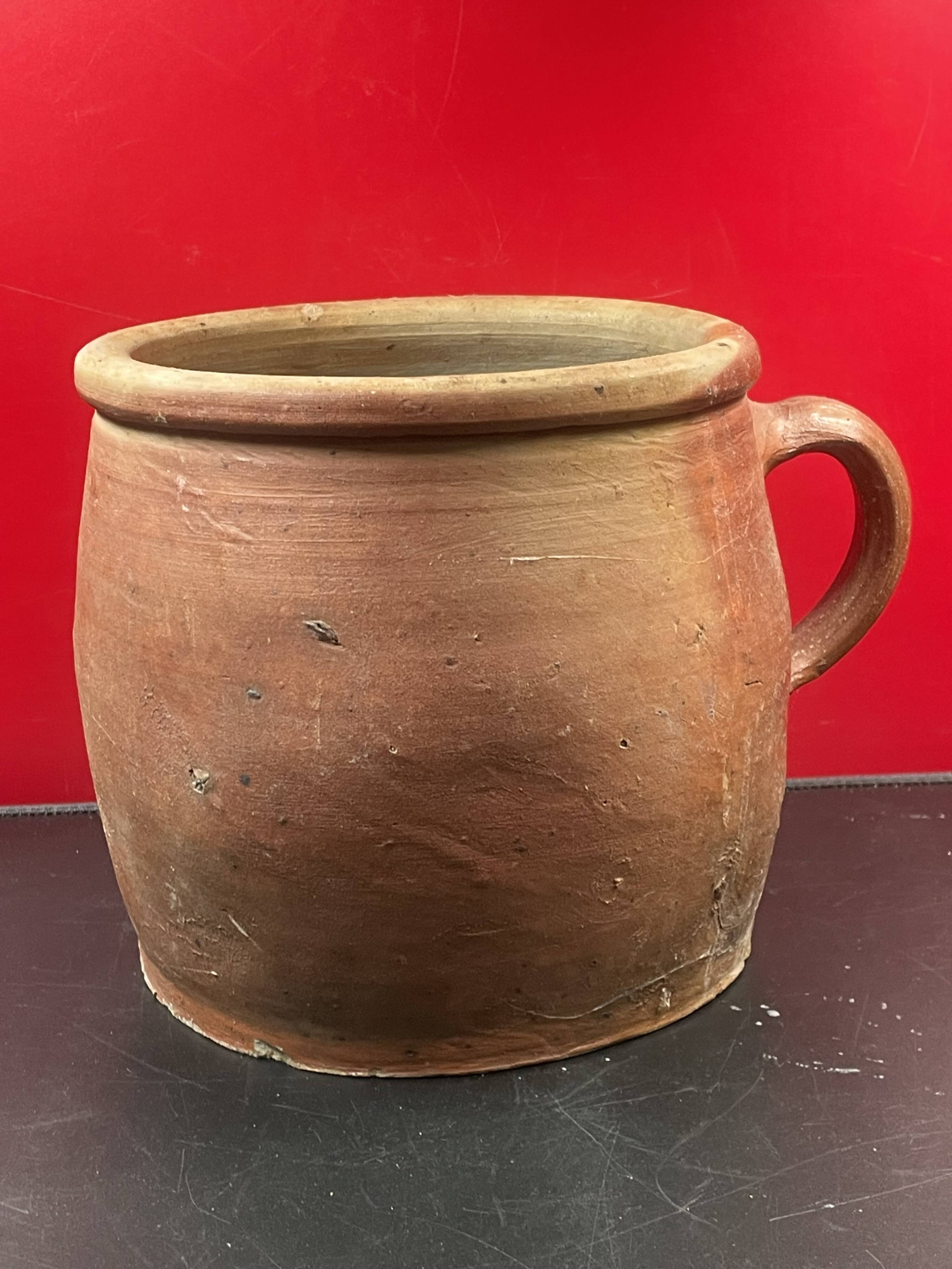 Very large stoneware grease pot Salting tub, folk art - H 20 cm