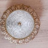 1960s molded glass ceiling light with brass crown