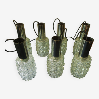 Doria Leuchten set of 7 sculpted glass and chrome pendant lights, 1960s