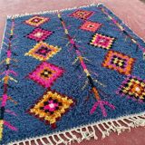 Berber rug 3x2M Thick wool deep blue & multicoloured Berber patterns