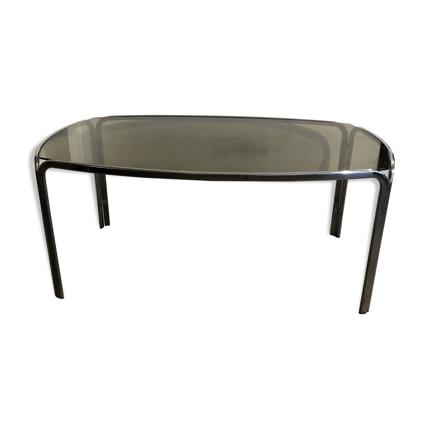Dining table glass and chrome 1970