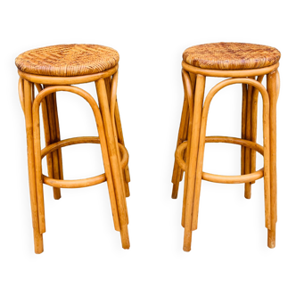 Pair of high rattan and wicker stools