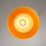 Lampe à suspension italienne du milieu du siècle en verre jaune et laiton