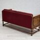 Canapé danois à accoudoirs rabattables 2 places des années 1950, tissu d'ameublement rouge rayé d'origine en laine,