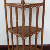 70s rattan corner shelf