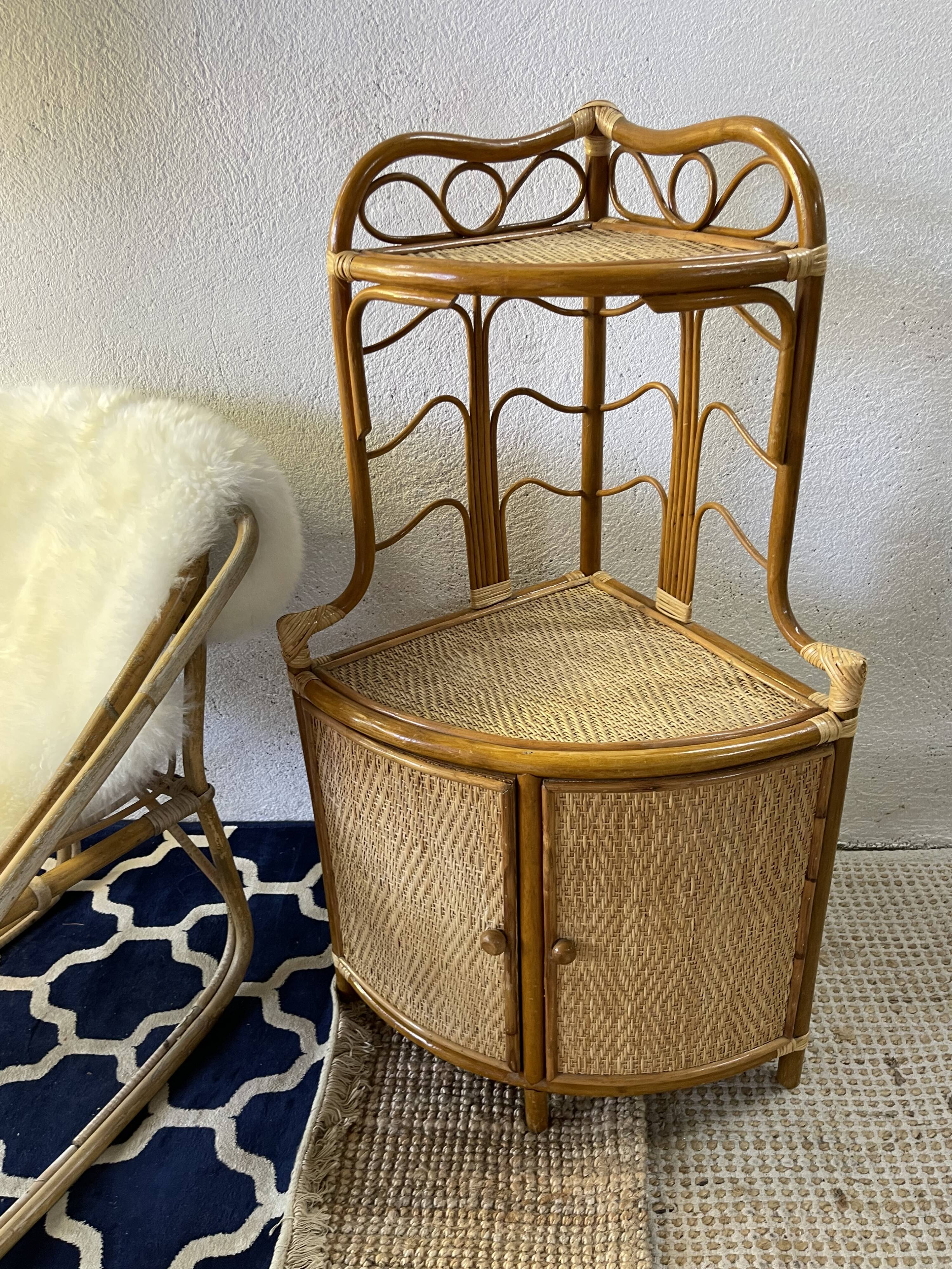 Two Vintage rattan corner notches/shelves