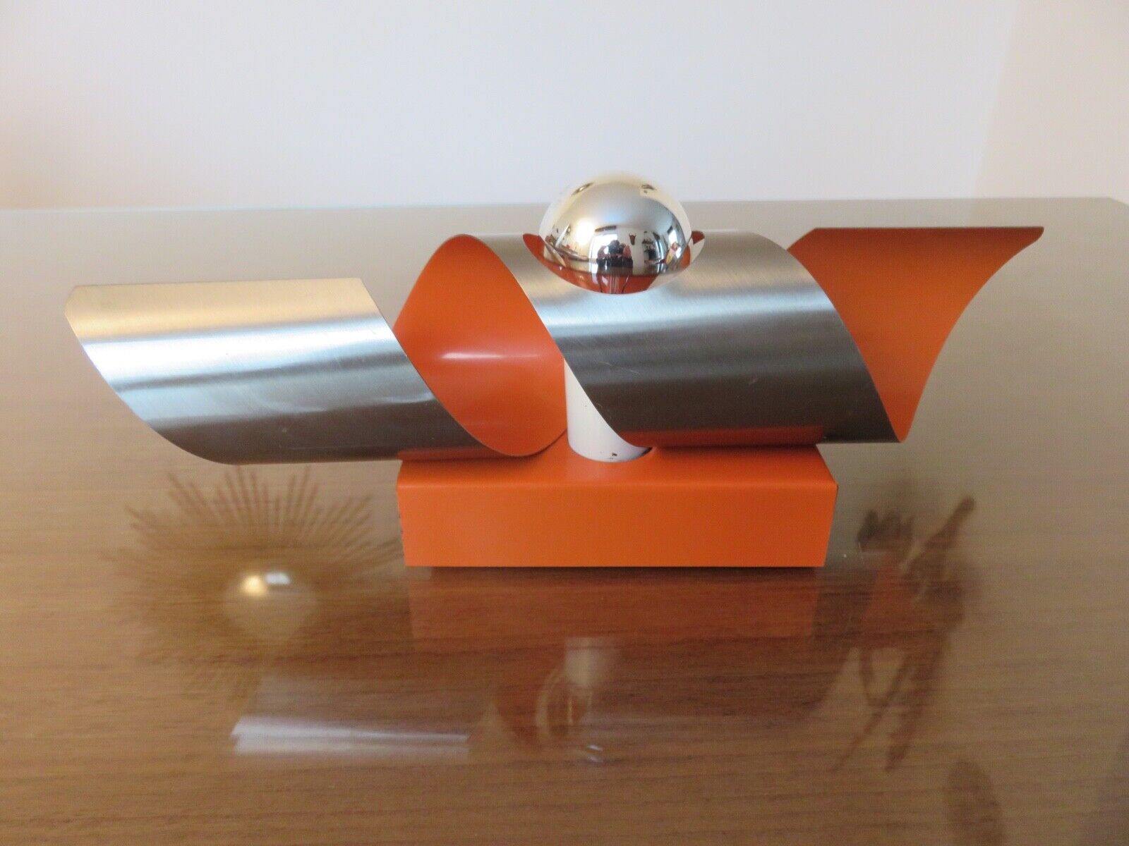 Space age wall lamp chrome metal and orange 70s