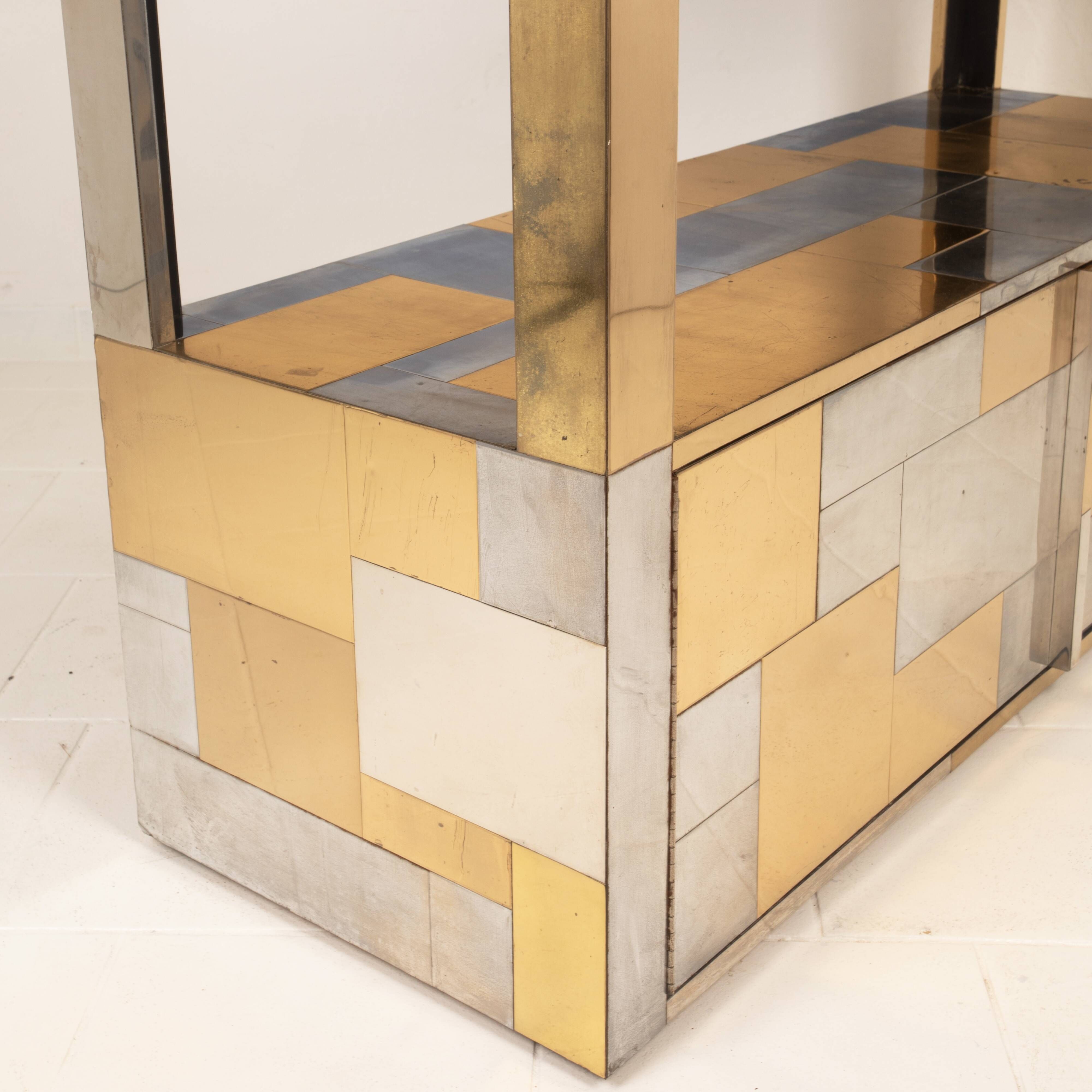 Paul Evans Cityscape Brass and Stainless Steel Bookcase, First Series, 1971