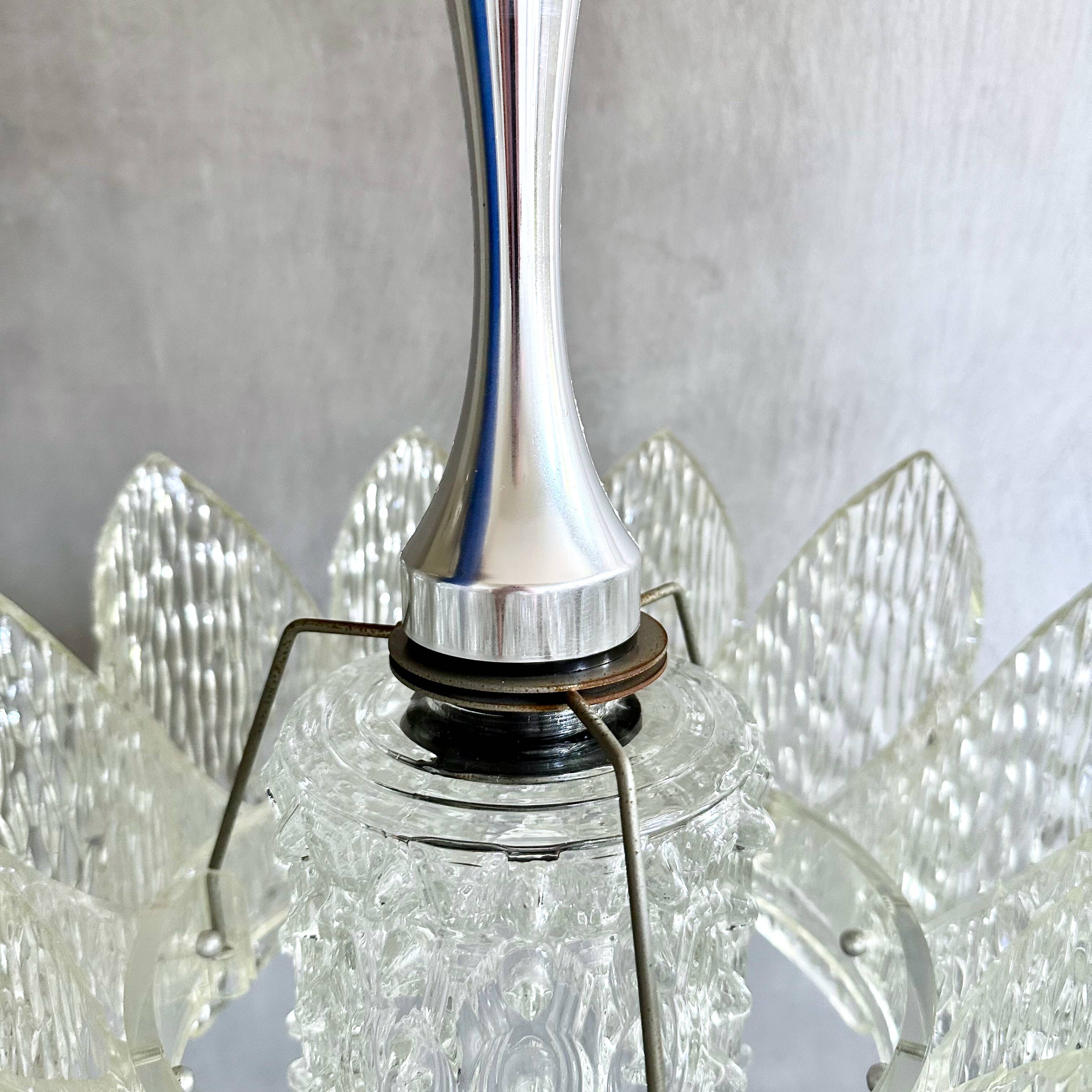 Ice Glass Lamp, Mid-Century Acrylic Pendant Light, Kalmar Era Ceiling Lamp