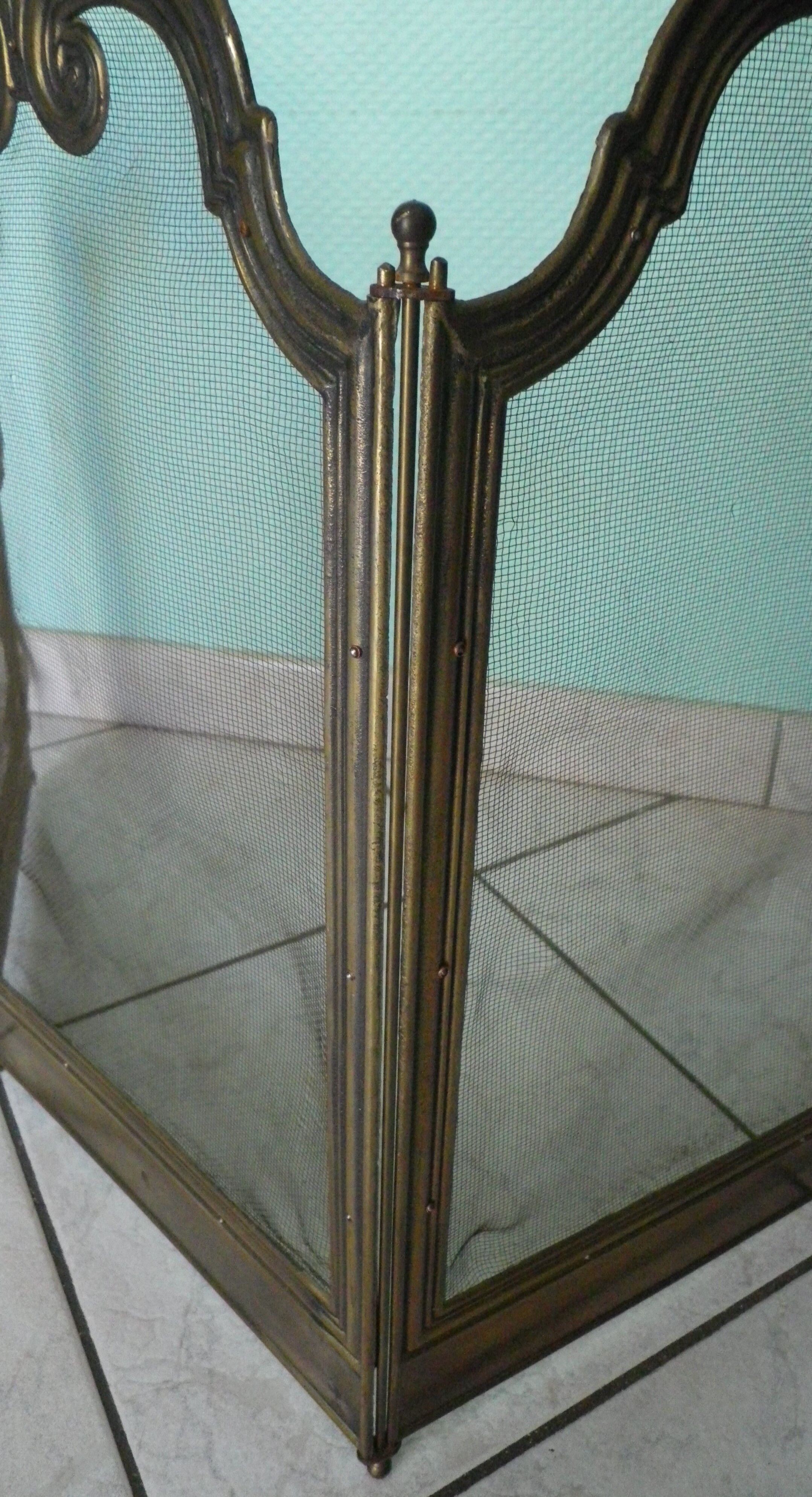 Old solid brass chimney fire barrier, 3 shutters, 2 handles