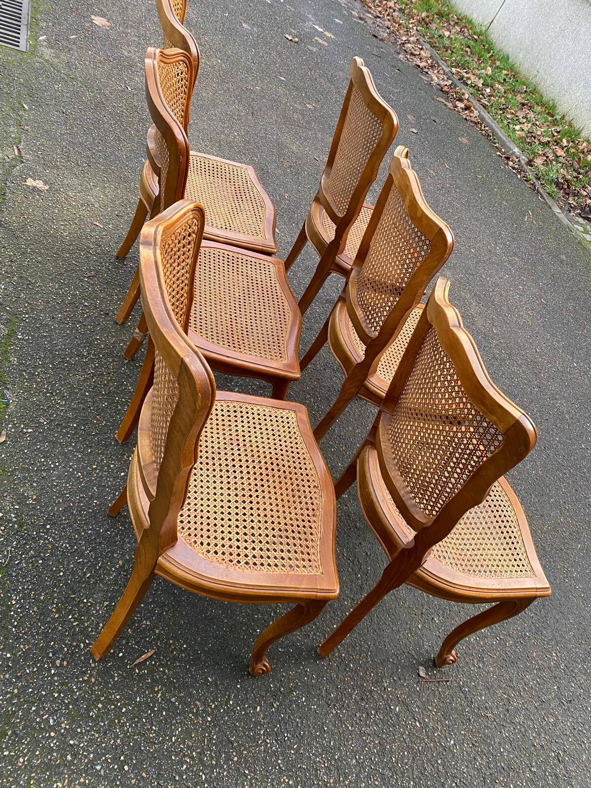 6 Louis XV cane chairs in solid wood from the 1950s