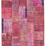 Hand-knotted oriental overdyed 198 cm x 294 cm pink patchwork carpet