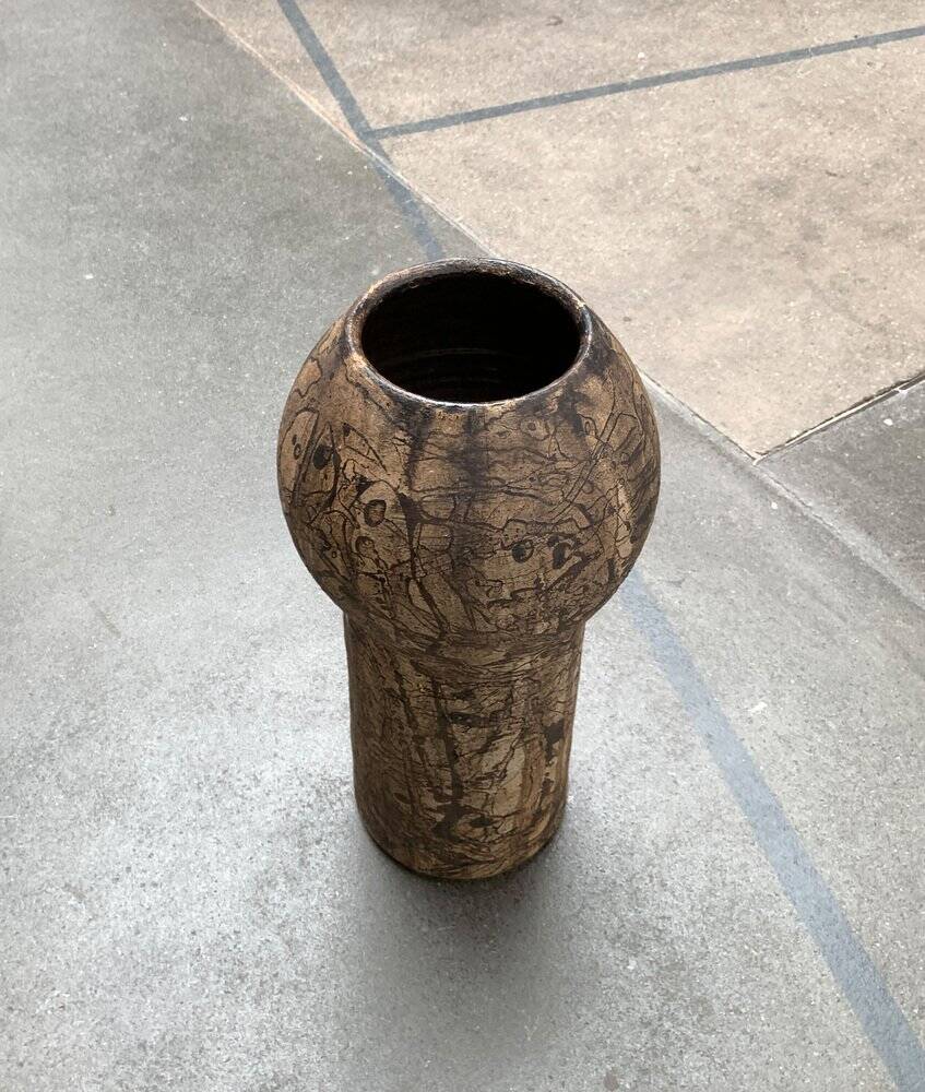 Brutalist Mid-Century Vase in German Ceramic by Gerhard Liebenthron, 1977