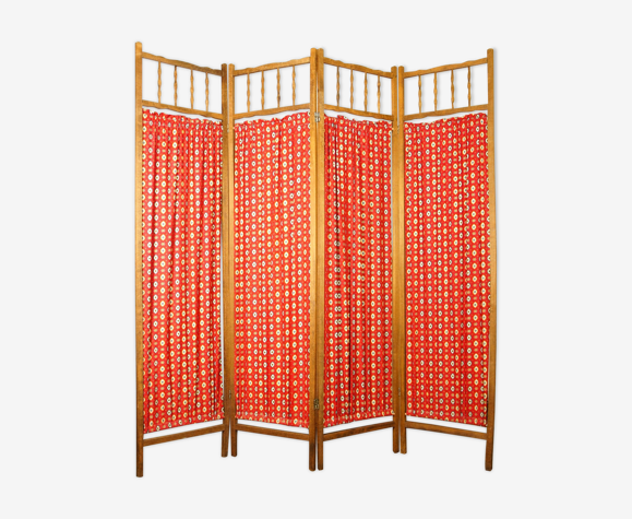 Paravent bois & tissu vintage