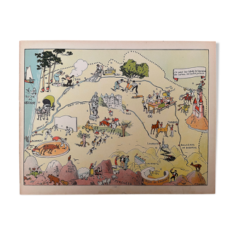 Affiche ancienne carte illustrée du Pays Basque Gascogne Béarn- JP Pinchon