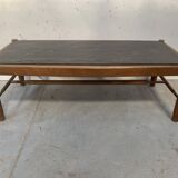 20th century oak coffee table with slate top