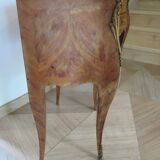 Pair of 2 Louis XV bedside tables - marquetry - 2 drawers - pink marble