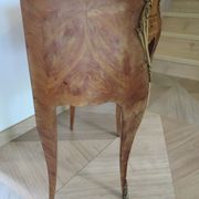 Paire de 2 chevets-louis xv-marqueterie-2 tiroirs-marbre rose