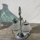 Silver-plated metal and glass salt and pepper shakers