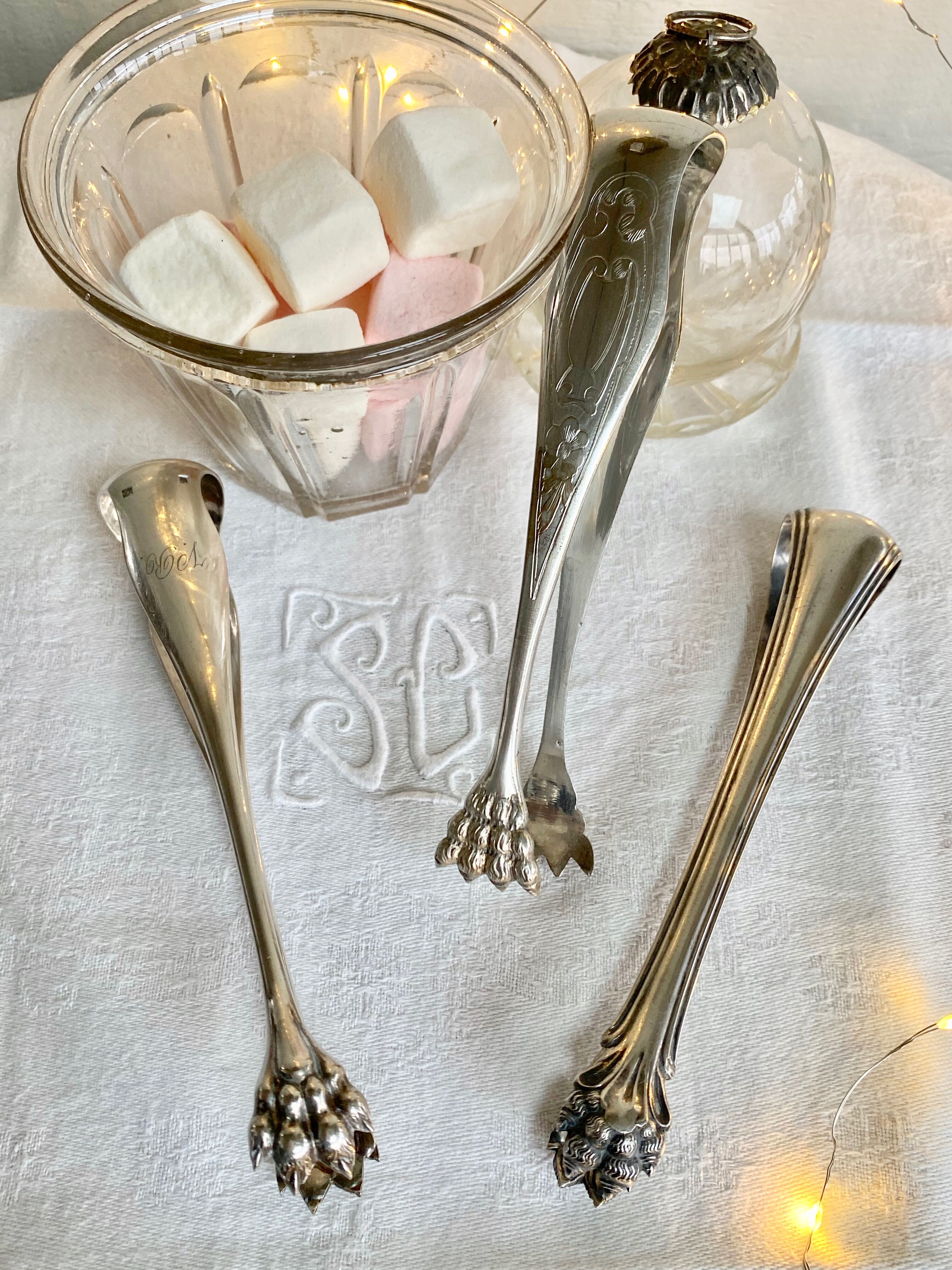 Silver metal sugar tongs