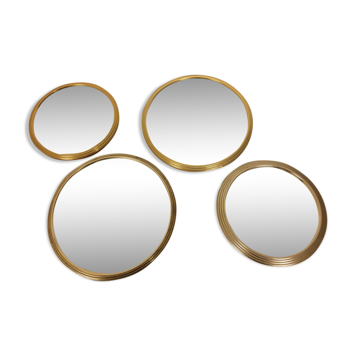 Set de 4 miroirs ronds cerclage doré 29cm