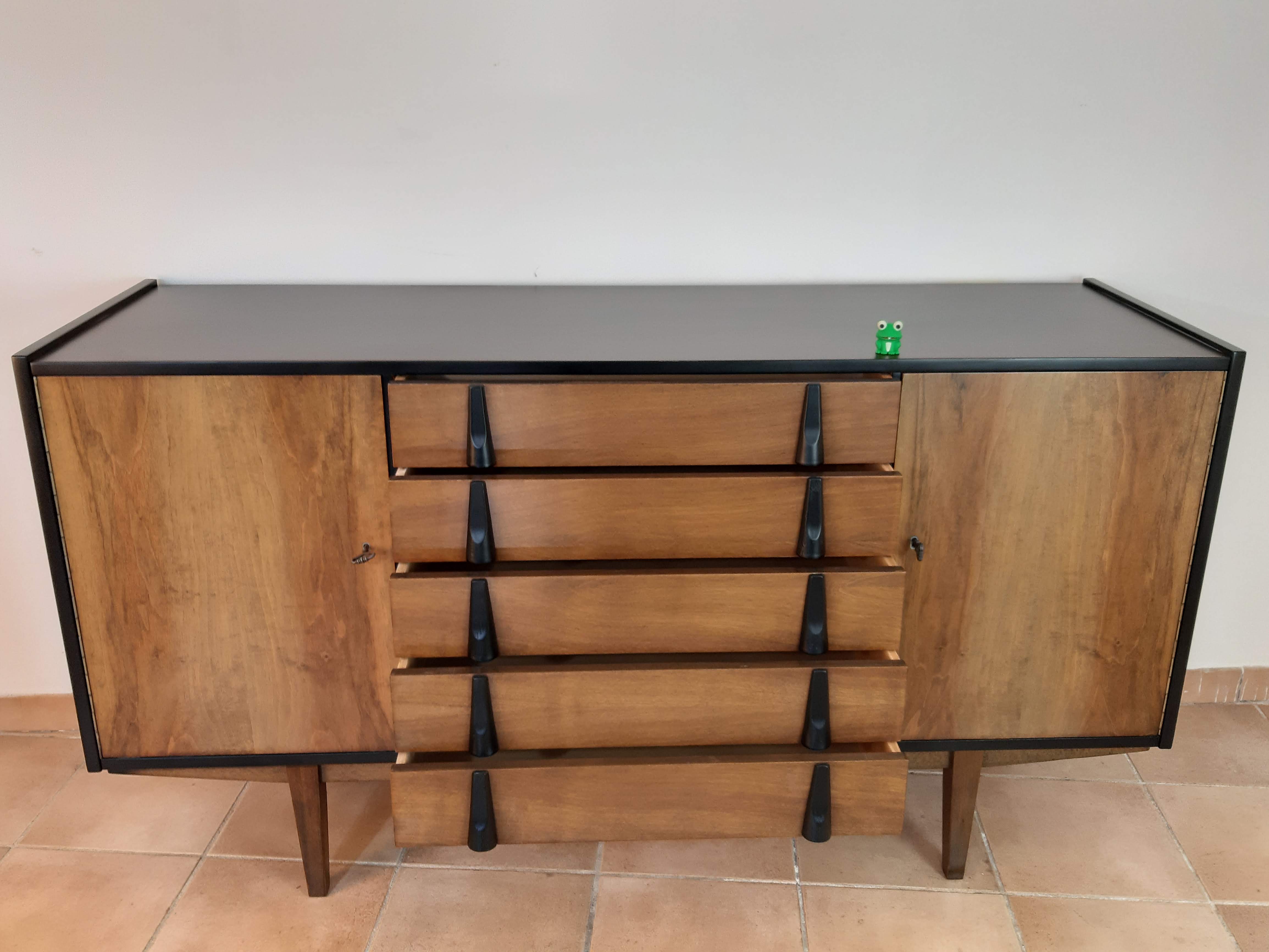 Walnut row renovated by Rajmund Teofil Halas Vintage Polish 1968