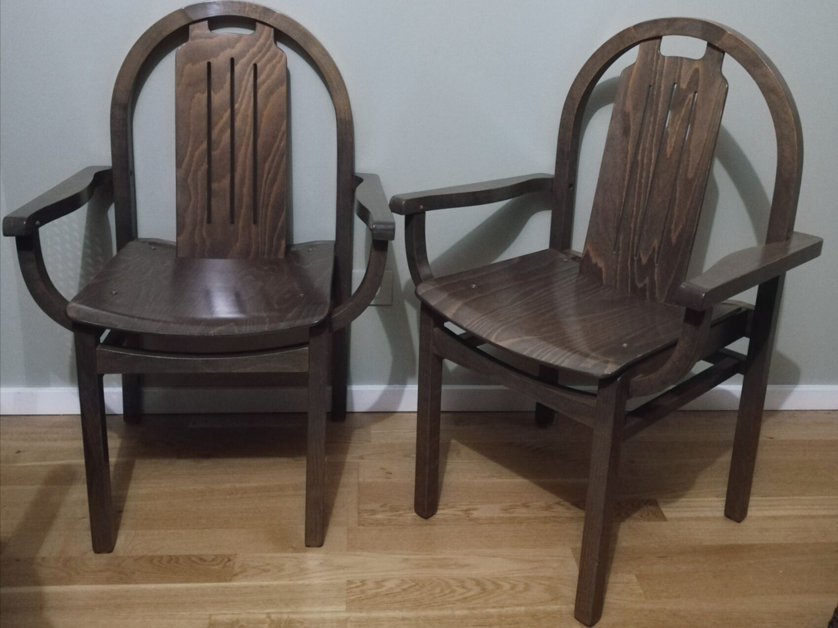 Pair of Baumann armchairs in stained beech model "Argos"