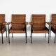 Rattan wicker and iron lounge chairs, set of 4