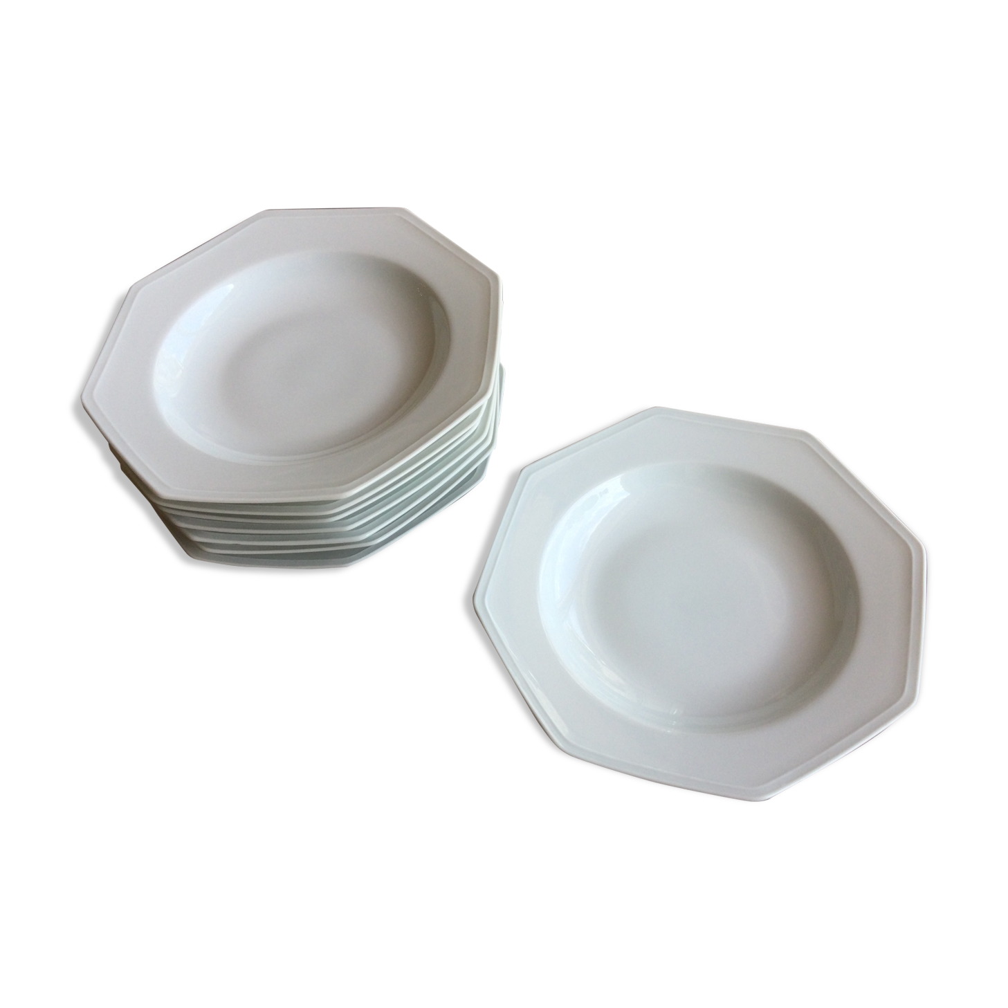8 white hollow plates in Limoges porcelain