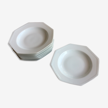 8 white hollow plates in Limoges porcelain