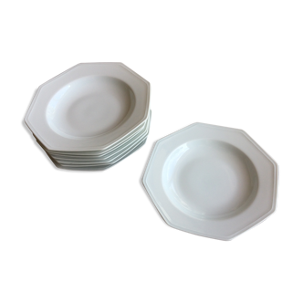 8 white hollow plates in Limoges porcelain