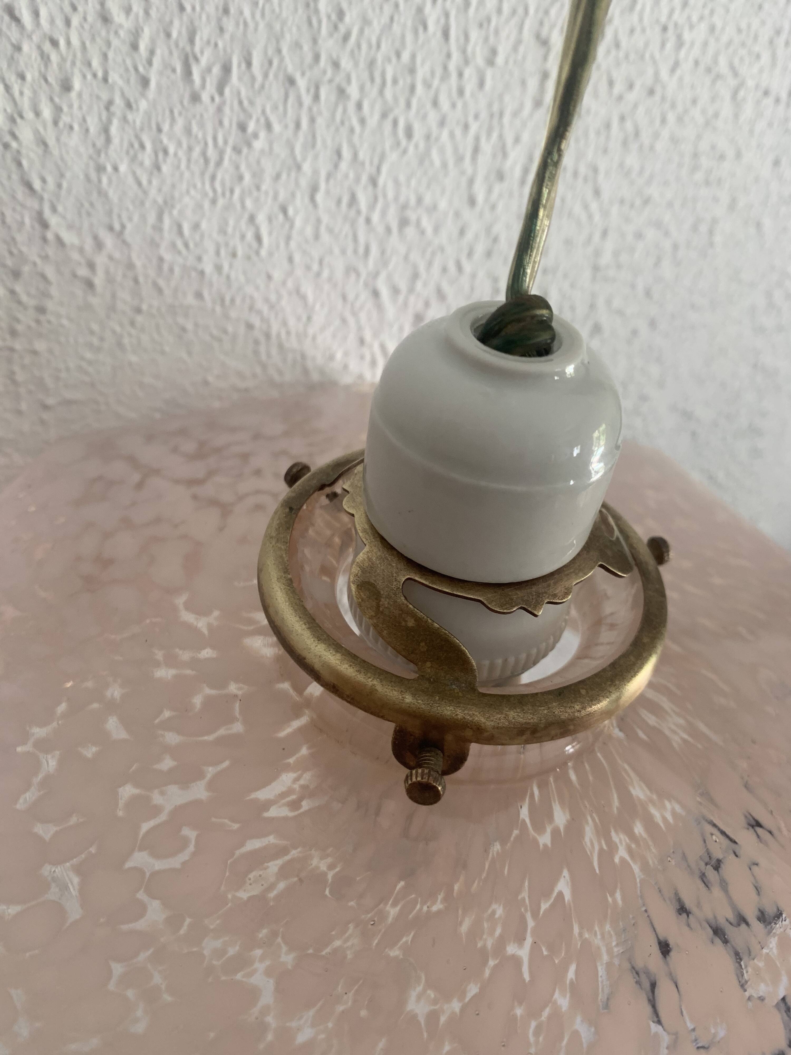 Vintage 1930s suspension pink clouded glass chandelier - 60 cm