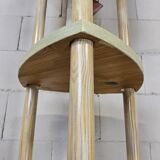 Pine wood floor lamp with handmade stained glass in Japandi style.