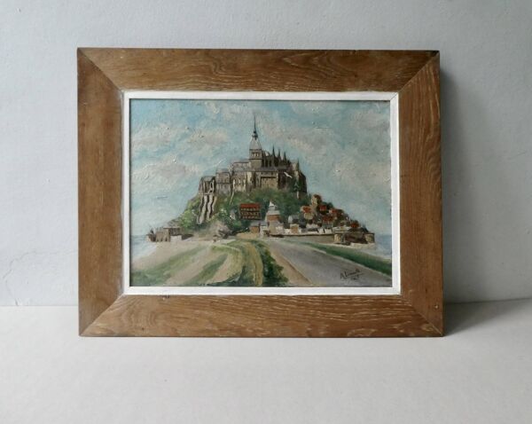 Tableau huile sur carton, le Mont Saint Michel années 40