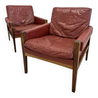 Vintage Danish Lounge Chairs In Rosewood And Leather. 1960s.