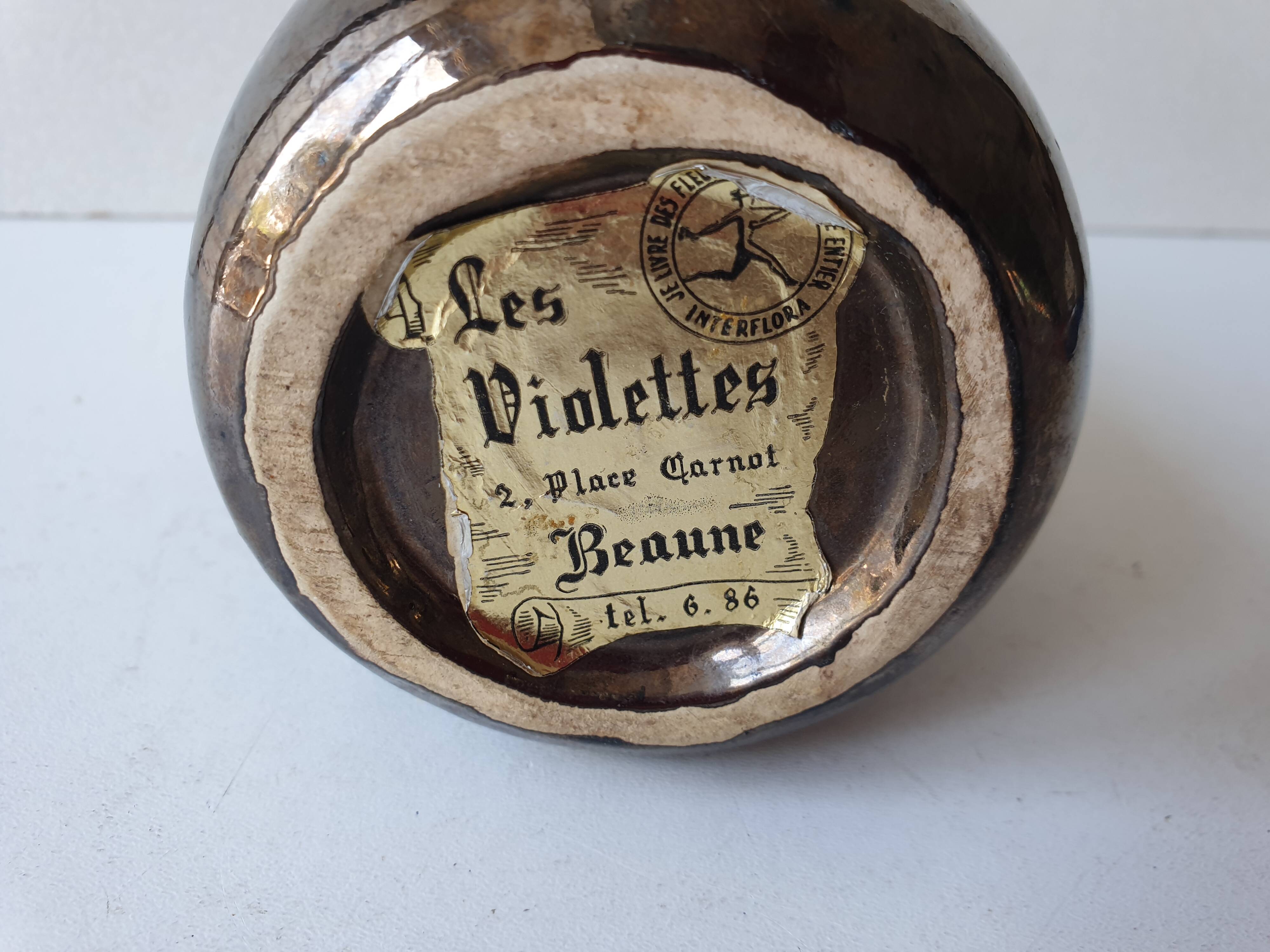 Ceramic vase with yellow, red and blue pattern - Vintage