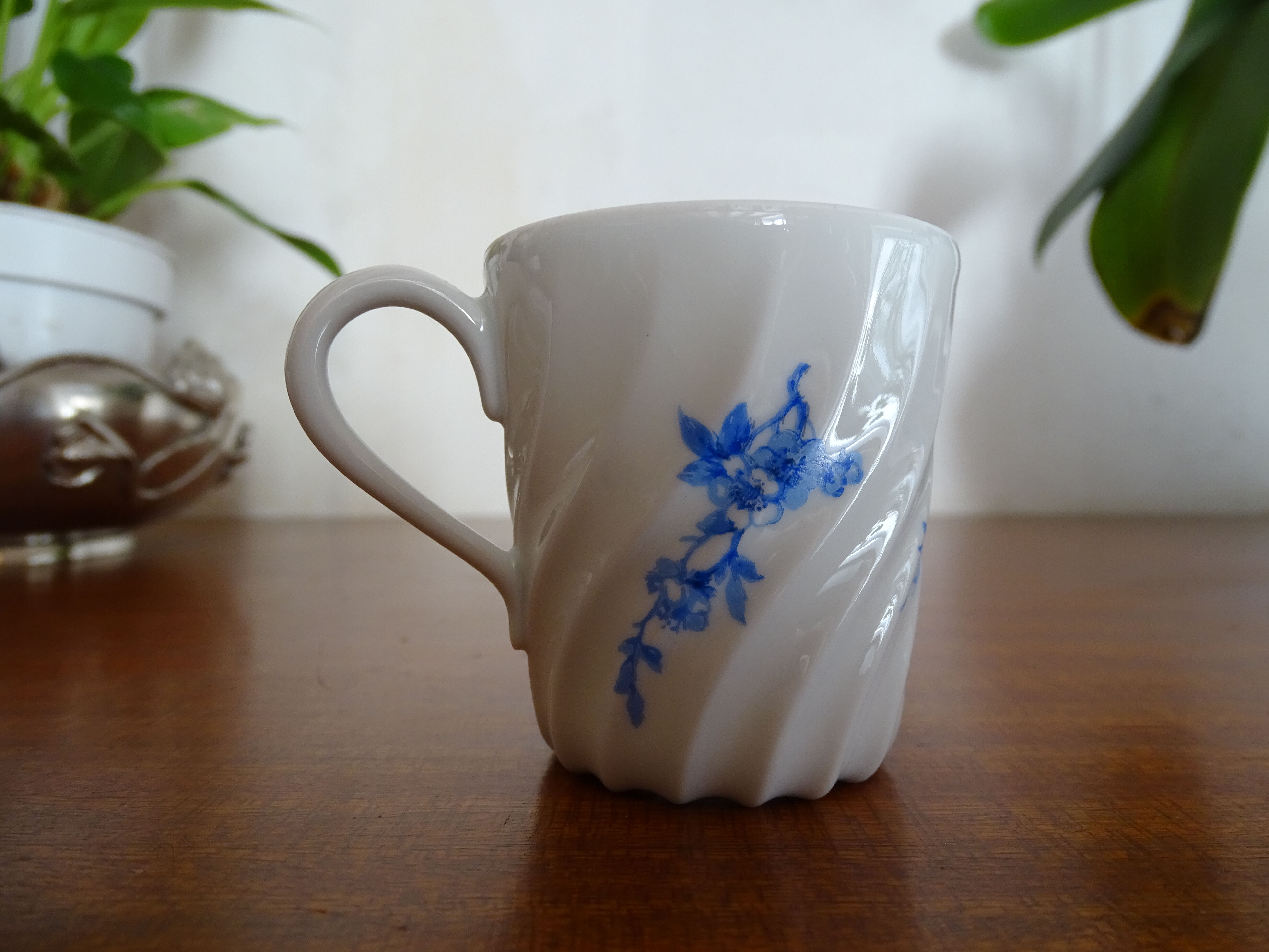 6 tasses café porcelaine Limoges Haviland - Cerisier bleu -Cotes torses