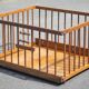 Folding wooden baby park on wheels, vintage park