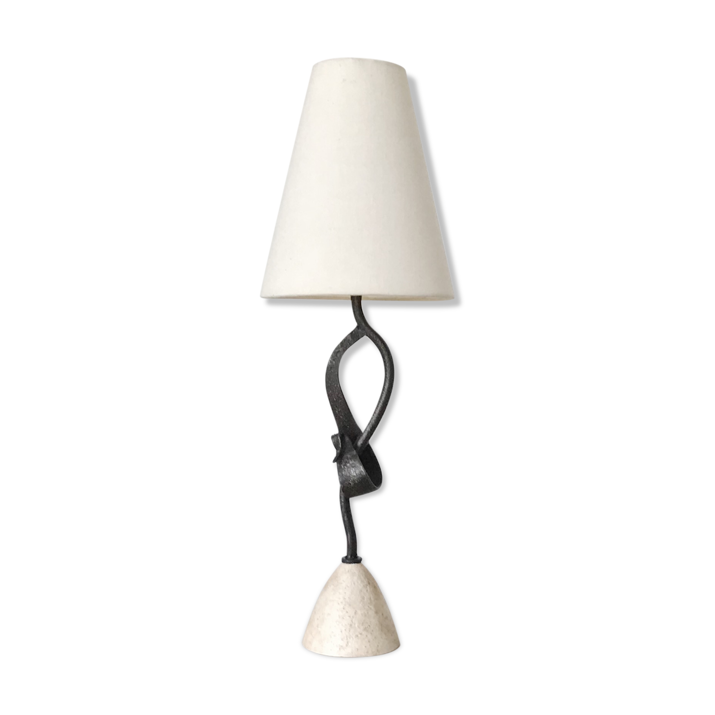 Lampe sculpturale en métal et pierre