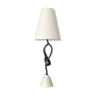 Sculptural lamp in metal and stone