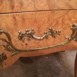 Curved chest of drawers in elm magnifying glass and bronze