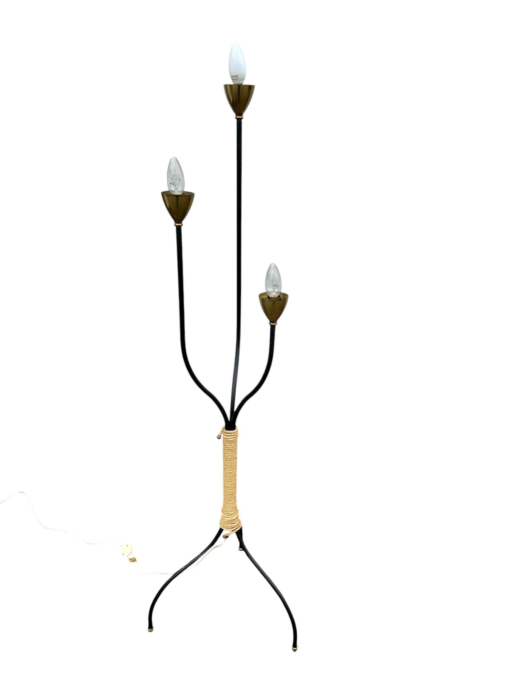 Lampadaire métal et corde années 1950