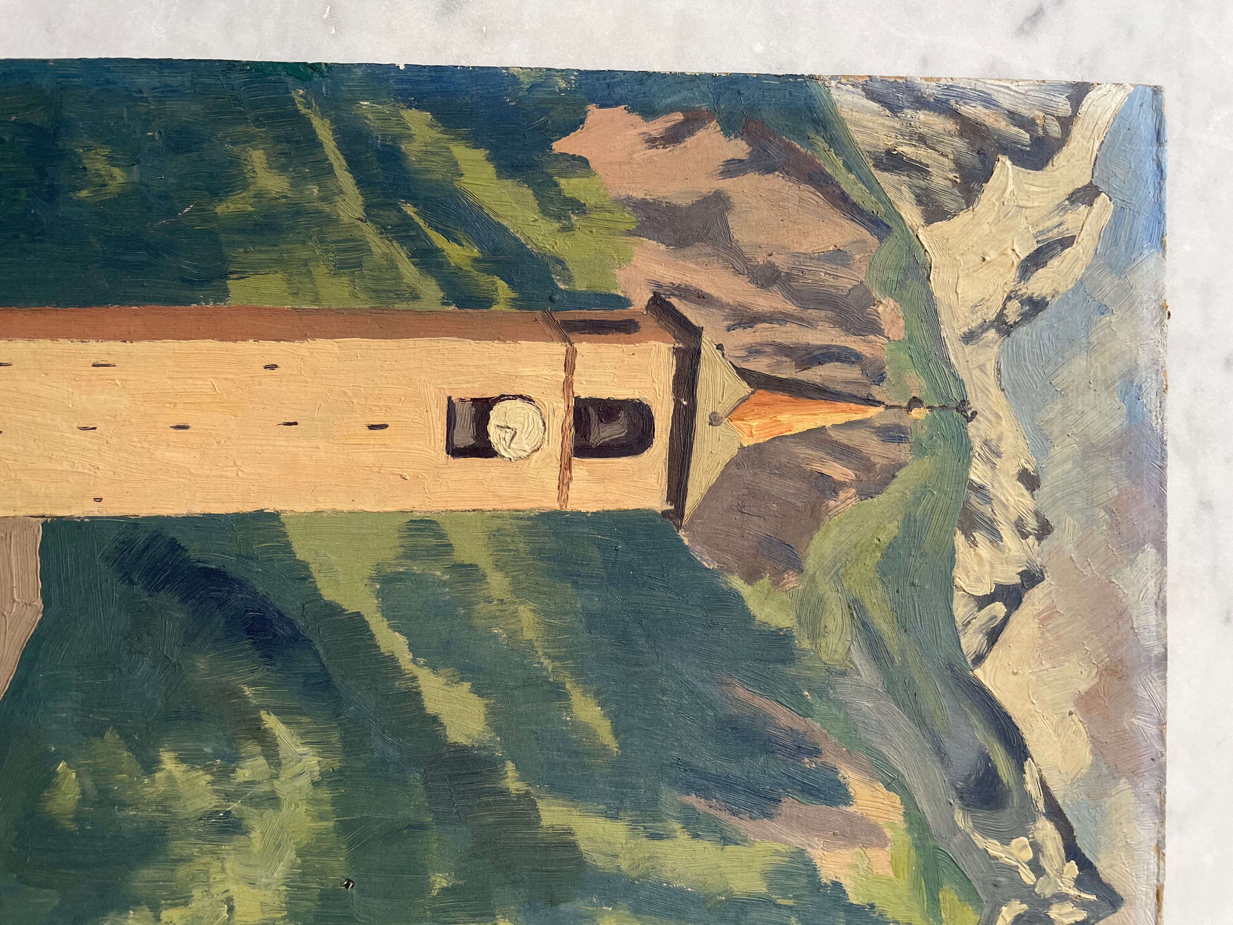 Oil painting landscape mountain 1947