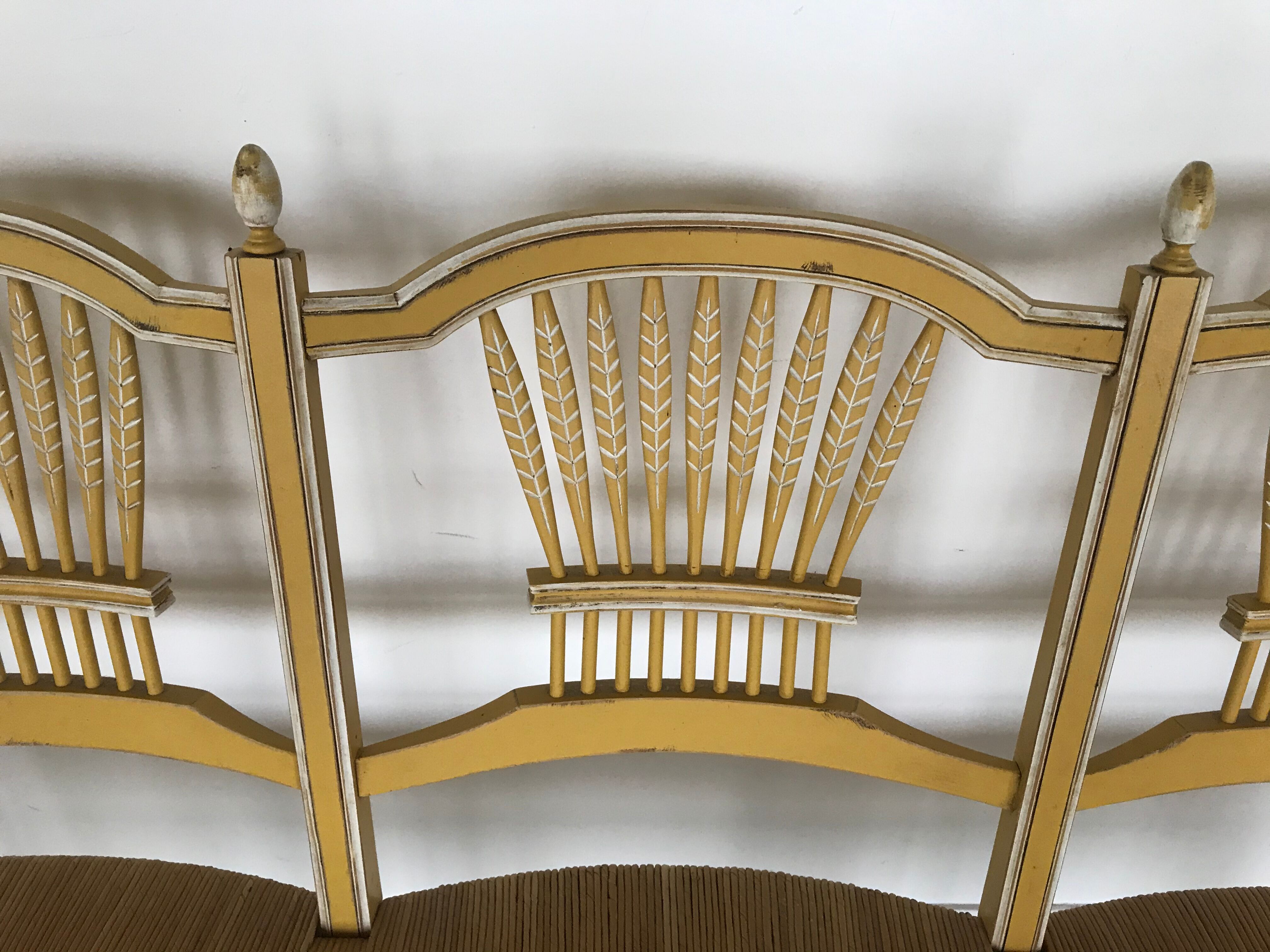 Painted wooden Provençal bench, three-seater