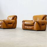 Set of two Italian cognac leather lounge chairs