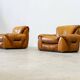 Ensemble de deux chaises longues en cuir cognac italien